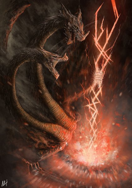 Anime picture 1750x2500 with elden ring dragonlord placidusax mateusz horbowiec tall image highres open mouth signed teeth magic no people fantasy sharp teeth dragon