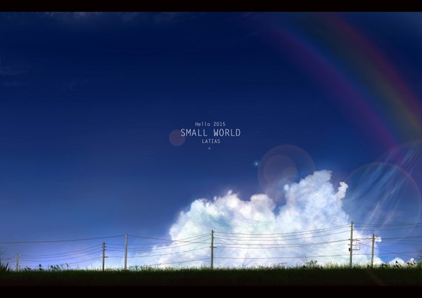 Anime picture 2952x2089 with original latias (artist) highres sky cloud (clouds) no people plant (plants) grass power lines rainbow