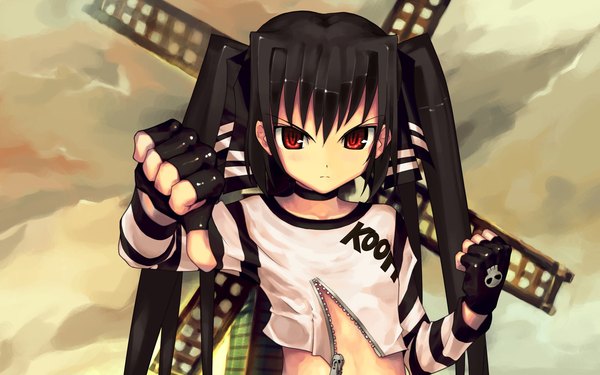Anime picture 1920x1200 with pangya kooh highres black hair wide image twintails girl windmill