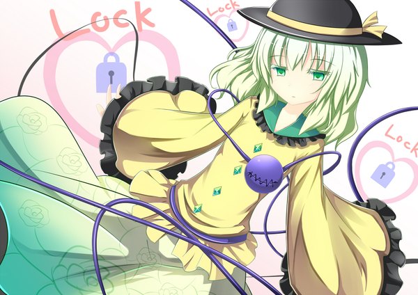 Anime picture 2118x1500 with touhou komeiji koishi inu3 single long hair highres green eyes green hair girl dress hat