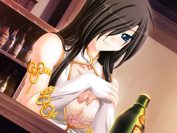 Anime picture 1024x768 with ikusa megami zero (game) blue eyes light erotic black hair game cg girl