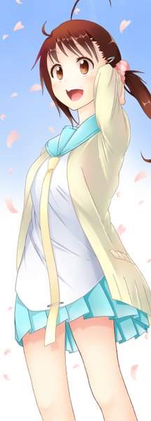 Anime picture 1084x3000 with nisekoi shaft (studio) onodera kosaki inushi single long hair tall image blush open mouth smile brown hair brown eyes girl petals