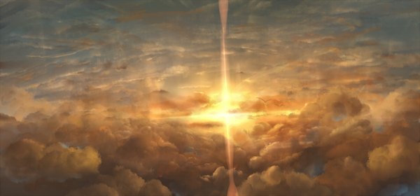 Аниме картинка 1500x700 с оригинальное изображение bounin широкое изображение небо облако (облака) солнечный свет вечер закат без людей живописный