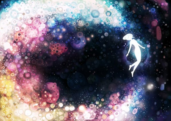 Anime picture 1280x910 with original kamin (pixiv) single short hair white hair eyes closed flying abstract girl