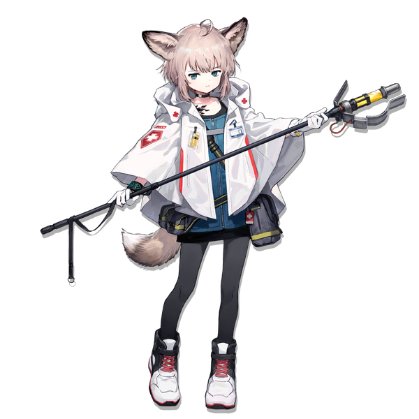 Anime picture 1024x1024 with arknights sussurro (arknights) sho (sho lwlw) single looking at viewer short hair blue eyes blonde hair standing holding animal ears full body ahoge tail animal tail official art fox ears fox tail fox girl transparent background