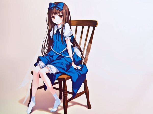 Anime picture 1630x1220 with touhou star sapphire ke-ta single long hair looking at viewer blush brown hair brown eyes girl dress bow hair bow wings socks white socks knickers