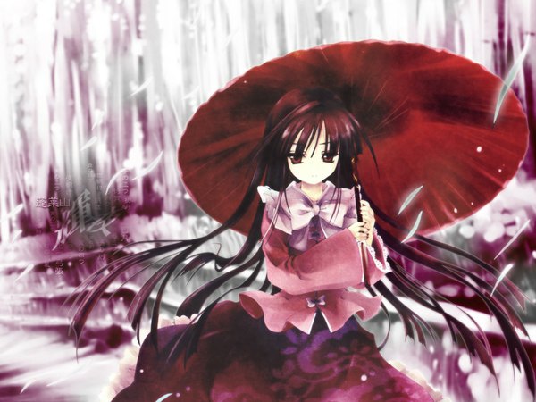 Anime picture 1024x768 with touhou houraisan kaguya cradle (artist) kuroya shinobu wallpaper girl umbrella