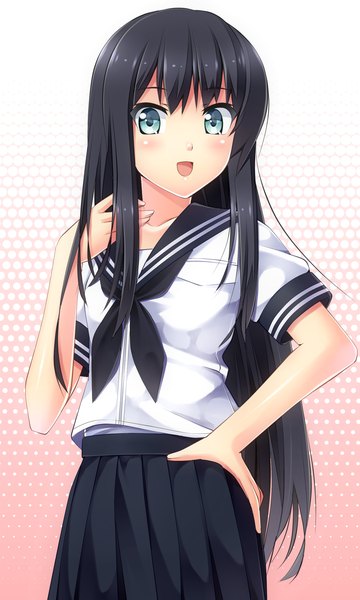 Anime picture 1500x2500 with original komimiyako single long hair tall image looking at viewer blush open mouth blue eyes black hair girl skirt shirt serafuku