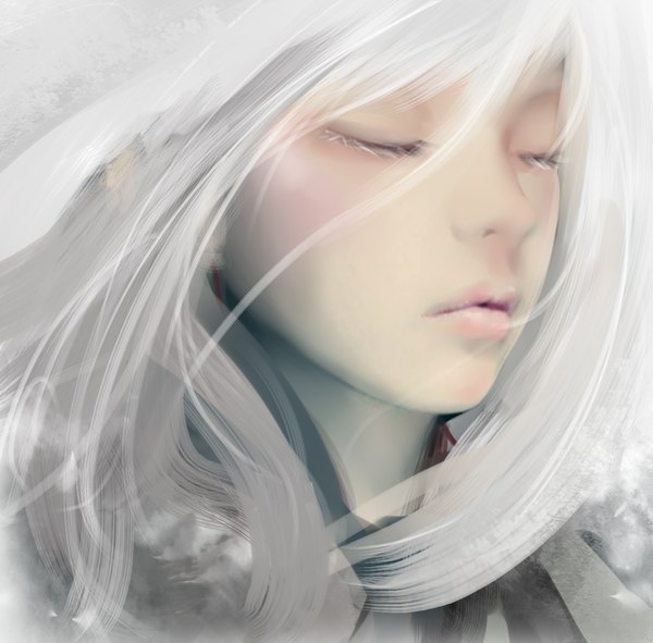 Anime picture 2000x1973 with original zhang xiao bo single long hair highres white hair eyes closed lips face girl
