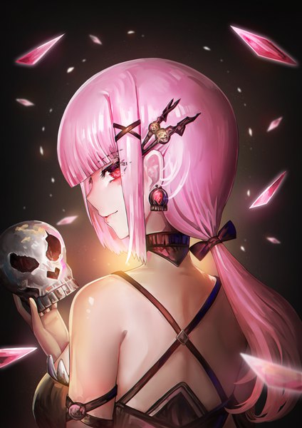 Anime picture 2480x3508 with virtual youtuber hololive hololive english mori calliope ziteng yue single long hair tall image looking at viewer fringe highres breasts simple background red eyes large breasts holding payot pink hair upper body blunt bangs