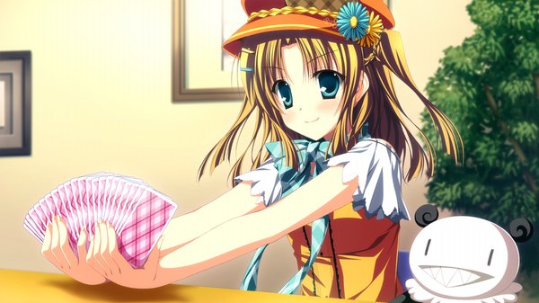 Anime picture 1024x576 with uni. special limited edition (game) blue eyes brown hair wide image game cg girl card (cards)