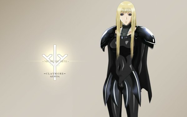 Anime picture 1024x640 with claymore madhouse alicia (claymore) single long hair looking at viewer blue eyes simple background blonde hair wide image standing girl armor