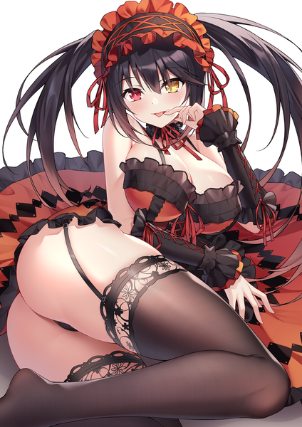 Anime picture 2480x3508 with date a live tokisaki kurumi zhi jiyang single long hair tall image looking at viewer blush fringe highres breasts light erotic black hair simple background hair between eyes red eyes large breasts white background twintails yellow eyes