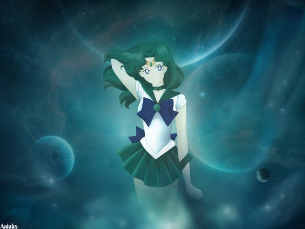 Anime picture 1600x1200 with bishoujo senshi sailor moon toei animation kaiou michiru sailor neptune single long hair looking at viewer blue eyes green hair girl gloves bow tagme