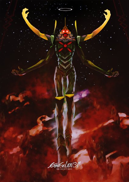 Anime picture 984x1390 with neon genesis evangelion rebuild of evangelion evangelion: 3.0 you can (not) redo gainax eva 13 kirigo (artist) tall image inscription glowing spread arms glowing eye (eyes) no people halo mecha