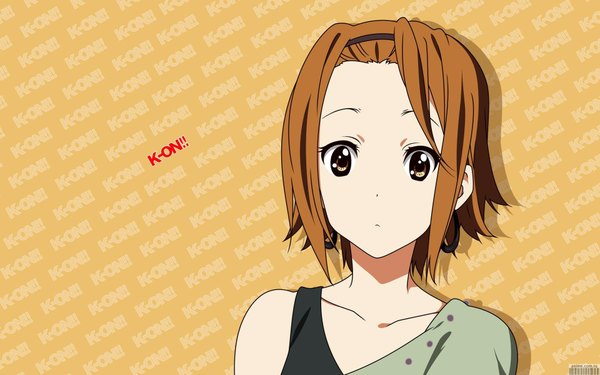 Anime picture 1920x1200 with k-on! kyoto animation tainaka ritsu single highres short hair simple background brown hair wide image brown eyes girl earrings hairband