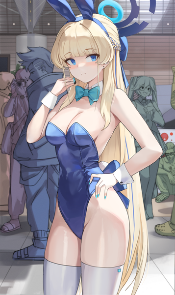 Anime picture 2375x3988 with cyberpunk edgerunners blue archive studio trigger toki (blue archive) toki (bunny) (blue archive) david martinez dolri long hair tall image blush fringe highres breasts blue eyes light erotic blonde hair large breasts bare shoulders animal ears cleavage