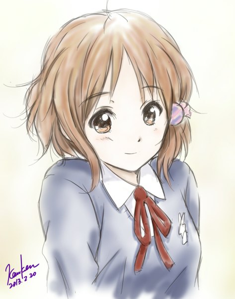 Anime picture 1047x1327 with tamako market kyoto animation makino kanna kem kem single tall image short hair brown hair brown eyes signed portrait girl uniform school uniform sweater