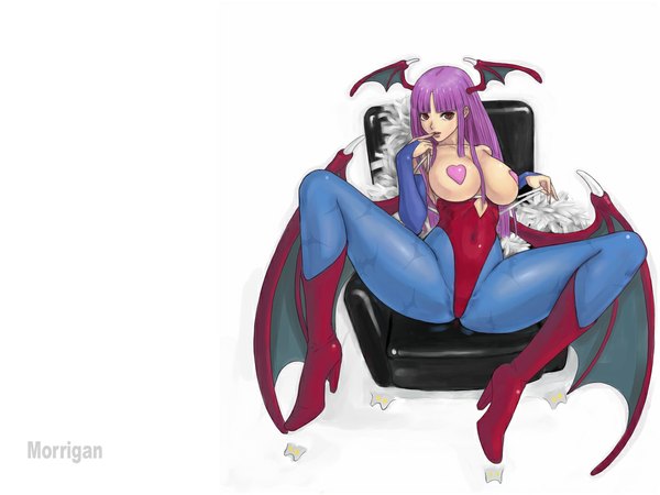 Anime picture 1024x768 with vampire / darkstalkers (game) capcom morrigan aensland ark light erotic spread legs demon girl succubus girl