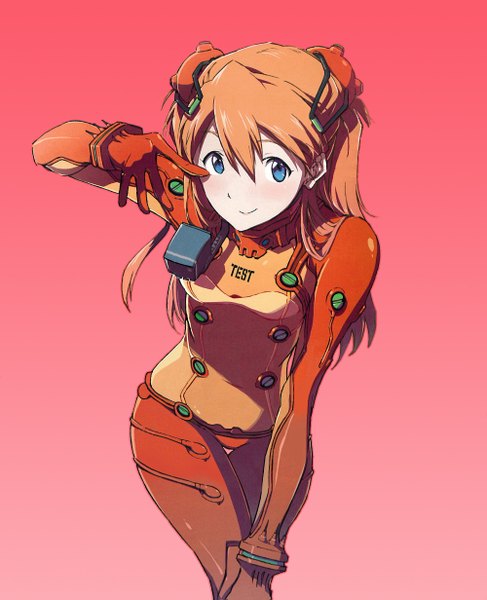 Anime picture 1000x1231 with neon genesis evangelion gainax soryu asuka langley tagme (artist) single long hair tall image looking at viewer blush fringe blue eyes smile brown hair covered navel girl gloves bodysuit