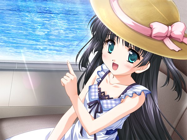 Anime picture 1024x768 with chokotto fandisc 2 black hair green eyes game cg girl hat