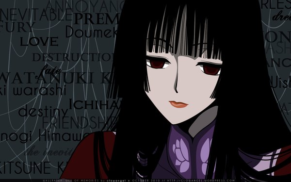 Anime picture 1920x1200 with xxxholic clamp ichihara yuuko single long hair highres black hair red eyes wide image lips girl