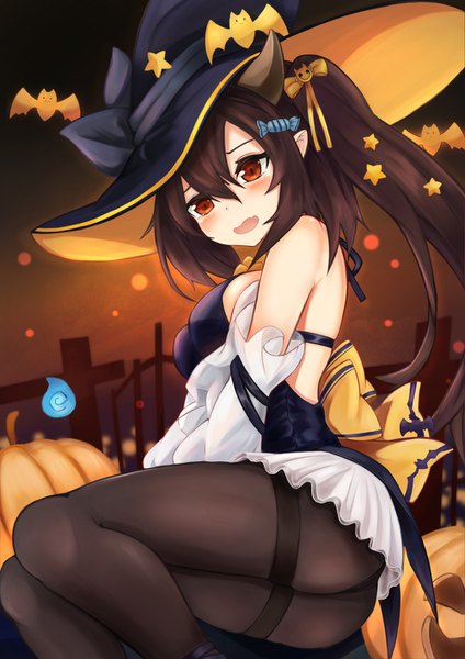 Anime picture 1000x1414 with azur lane isuzu (azur lane) isuzu (fairy tale night) (azur lane) ryara vivi single long hair tall image looking at viewer blush fringe breasts open mouth light erotic hair between eyes brown hair large breasts sitting brown eyes animal ears payot