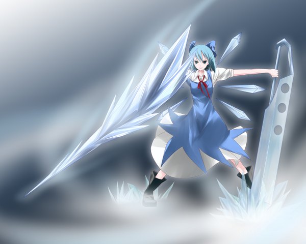 Аниме картинка 1280x1024 с touhou cirno короткие волосы синие волосы девушка крылья