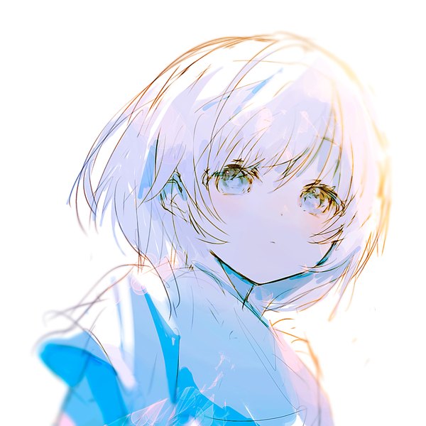 Anime picture 1280x1280 with original irodori warabi single looking at viewer short hair blue eyes simple background white background upper body white hair girl