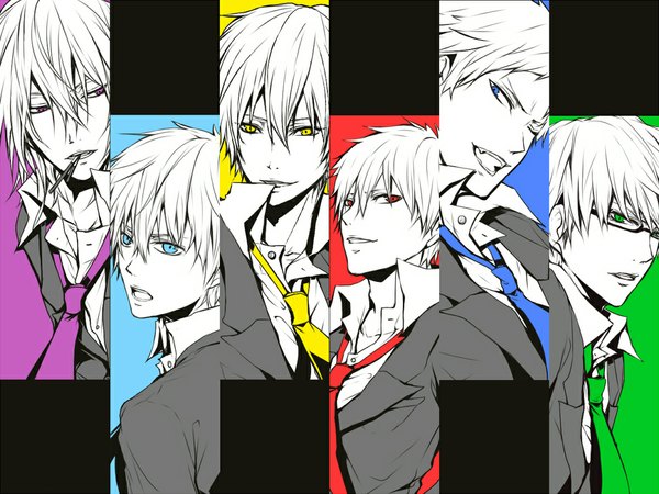 Anime picture 1066x800 with kuroko no basket production i.g kuroko tetsuya kise ryouta aomine daiki akashi seijuurou midorima shintarou murasakibara atsushi tamagold looking at viewer short hair open mouth blue eyes smile red eyes purple eyes green eyes yellow eyes looking away aqua eyes