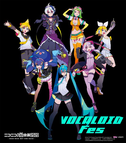 Anime picture 1000x1134 with vocaloid voiceroid hatsune miku kagamine rin kagamine len gumi yuzuki yukari flower (vocaloid) hatsune miku (vocaloid4) otomachi una kagamine rin (vocaloid4) kagamine len (vocaloid4) v flower (vocaloid4) hassan (sink916) long hair tall image looking at viewer fringe short hair open mouth