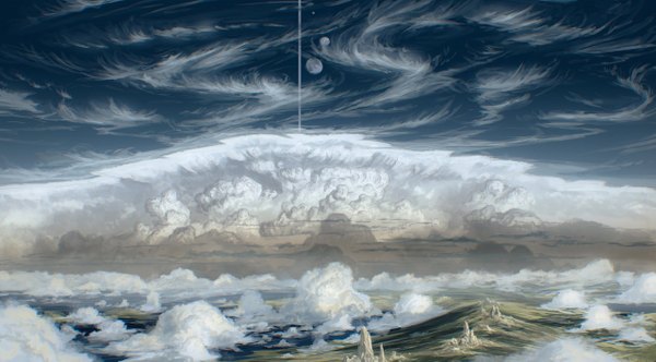 Anime picture 1280x709 with original justinas vitkus wide image sky cloud (clouds) mountain no people landscape planet