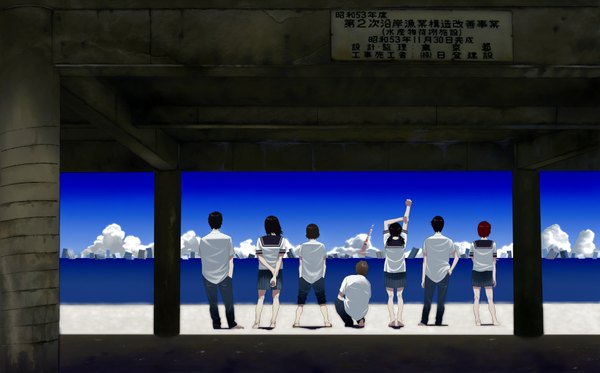 Anime picture 1700x1057 with shiira wide image post-apocalyptic skirt water serafuku