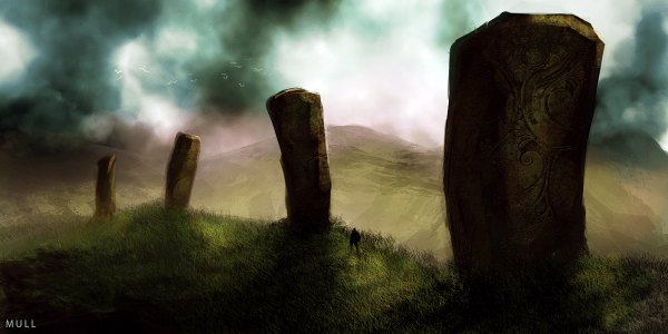 Anime picture 1200x600 with original mull gfx (artist) wide image landscape ruins panorama