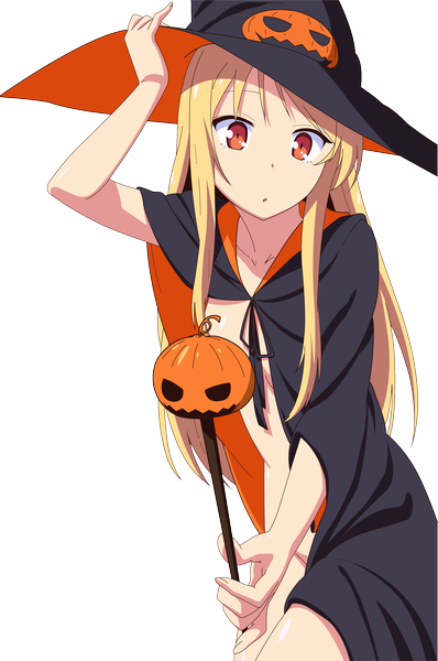 Anime picture 2074x3126 with sakura-sou no pet na kanojo j.c. staff shiina mashiro fujii masahiro single long hair tall image highres light erotic blonde hair red eyes halloween transparent background girl witch hat