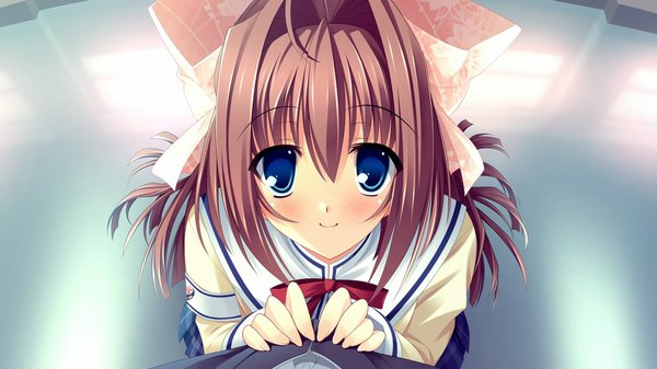 Anime picture 1024x576 with da capo asakura otome long hair blue eyes brown hair wide image game cg girl serafuku