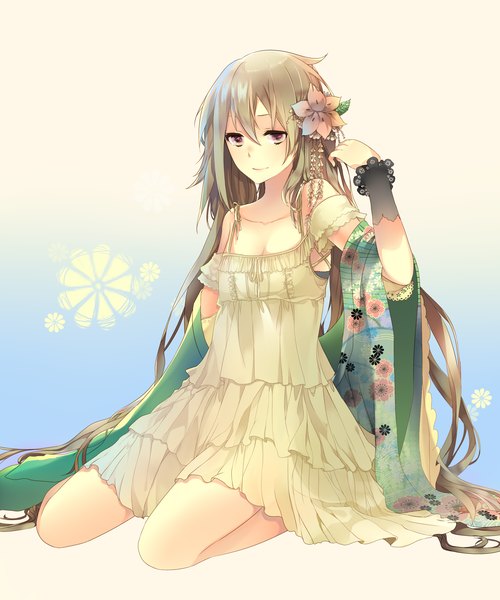 Anime picture 2000x2400 with pokemon nintendo shaymin naeshico single tall image looking at viewer highres brown hair bare shoulders brown eyes very long hair hair flower gen 4 pokemon girl dress hair ornament flower (flowers)
