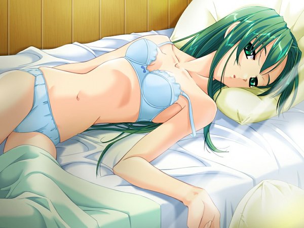 イラスト 1024x768 と o yakusoku love (game) light erotic 緑の目 game cg green hair underwear only 下着 パンティー