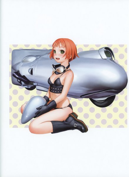 Anime picture 5092x6966 with last exile gonzo futurelog (artbook) lavie head range murata single tall image looking at viewer highres short hair breasts open mouth light erotic sitting green eyes absurdres cleavage full body scan orange hair