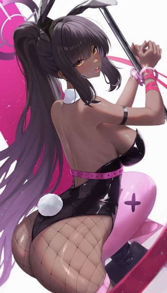 Anime picture 5287x9279 with blue archive vocaloid rabbit hole (vocaloid) karin (blue archive) karin (bunny) (blue archive) rega single long hair tall image looking at viewer blush fringe highres breasts open mouth light erotic black hair hair between eyes large breasts standing