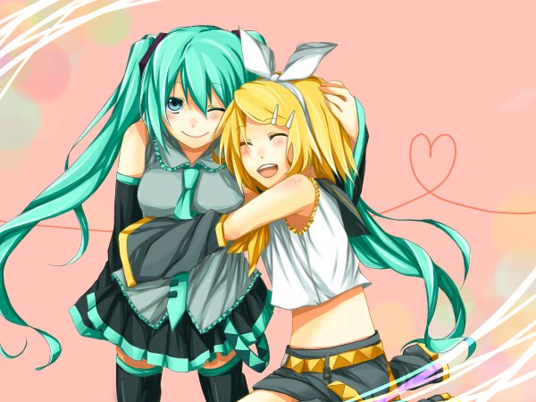 Anime picture 2400x1800 with vocaloid hatsune miku kagamine rin highres girl