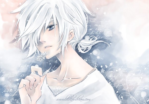 Anime picture 1200x842 with tsubasa reservoir chronicle clamp fay d flourite luleiya single fringe short hair white hair hair over one eye boy flower (flowers)