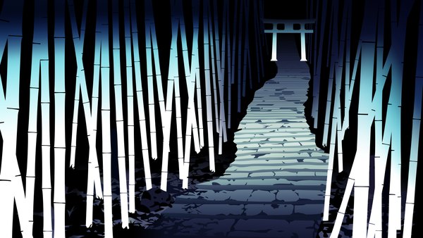 Anime picture 3840x2160 with shaft (studio) monogatari (series) dekodere highres wide image absurdres wallpaper no people vector polychromatic bamboo forest screencap redraw plant (plants) tree (trees) forest stairs torii