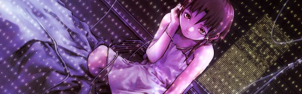 Anime picture 3840x1200 with serial experiments lain iwakura lain highres wide image dualscreen