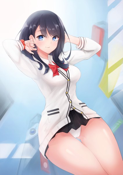 Anime picture 2160x3055 with gridman universe ssss.gridman studio trigger takarada rikka kanotype single long hair tall image looking at viewer blush fringe highres breasts blue eyes light erotic black hair smile blunt bangs fingernails arms up