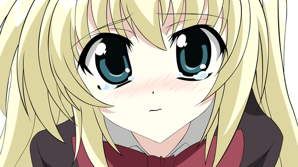 Anime picture 2400x1350 with seitokai no ichizon shiina mafuyu highres blue eyes blonde hair wide image tears close-up transparent background vector