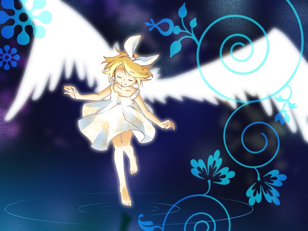Anime picture 1600x1200 with vocaloid kagamine rin junji wallpaper girl wings