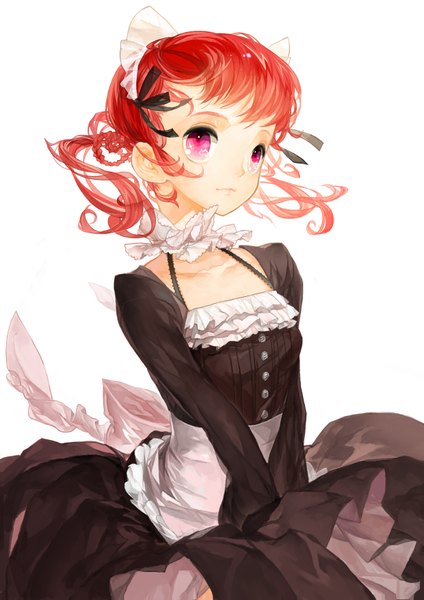 Anime picture 1240x1754 with original k ototo (artist) single long hair tall image white background red hair pink eyes maid girl