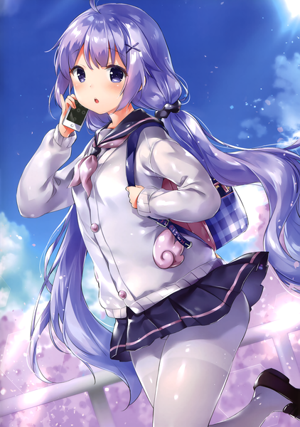 Anime picture 4926x7004 with azur lane unicorn (azur lane) unicorn (amusement park date) (azur lane) chiyingzai single long hair tall image looking at viewer blush fringe highres open mouth light erotic purple eyes twintails payot absurdres sky purple hair cloud (clouds)