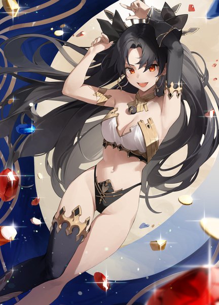 Anime-Bild 2646x3679 mit fate (series) fate/grand order ishtar (fate) star741 single long hair tall image looking at viewer blush fringe highres breasts open mouth light erotic black hair smile hair between eyes red eyes standing cleavage